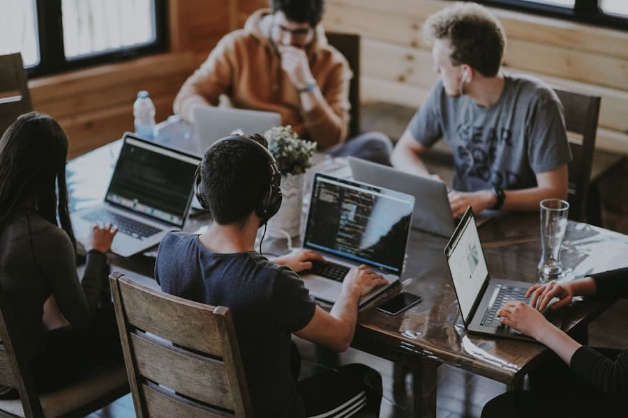 Development team collaborating on web applications